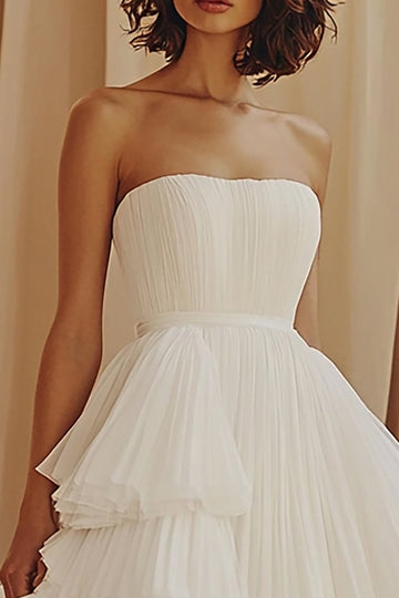 Trapèze Sweetheart en mousseline de soie à volants longueur cheville petite robe blanche